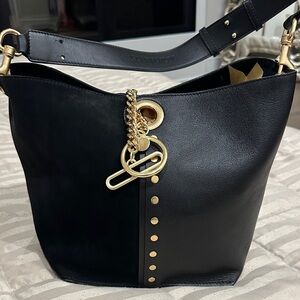 See by Chloe Black Leather Shoulder Bag with Gold Accents